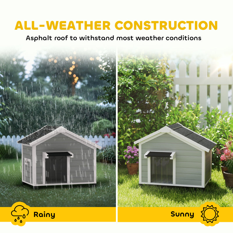 PawHut Wooden Dog House with Openable Roof, Removable Floor, Light Grey