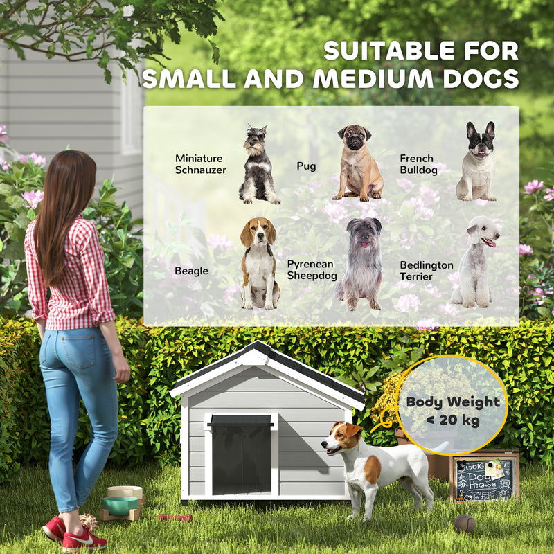 PawHut Wooden Dog House with Openable Roof, Removable Floor, Light Grey