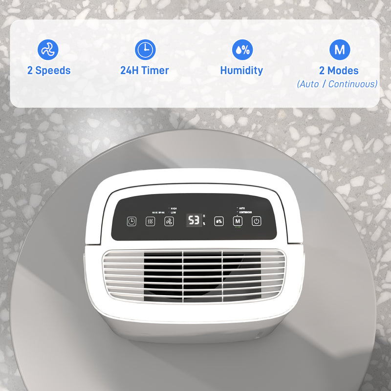 HOMCOM 20L/Day Dehumidifier with Continuous Drainage, 5L Water Tank, Timer