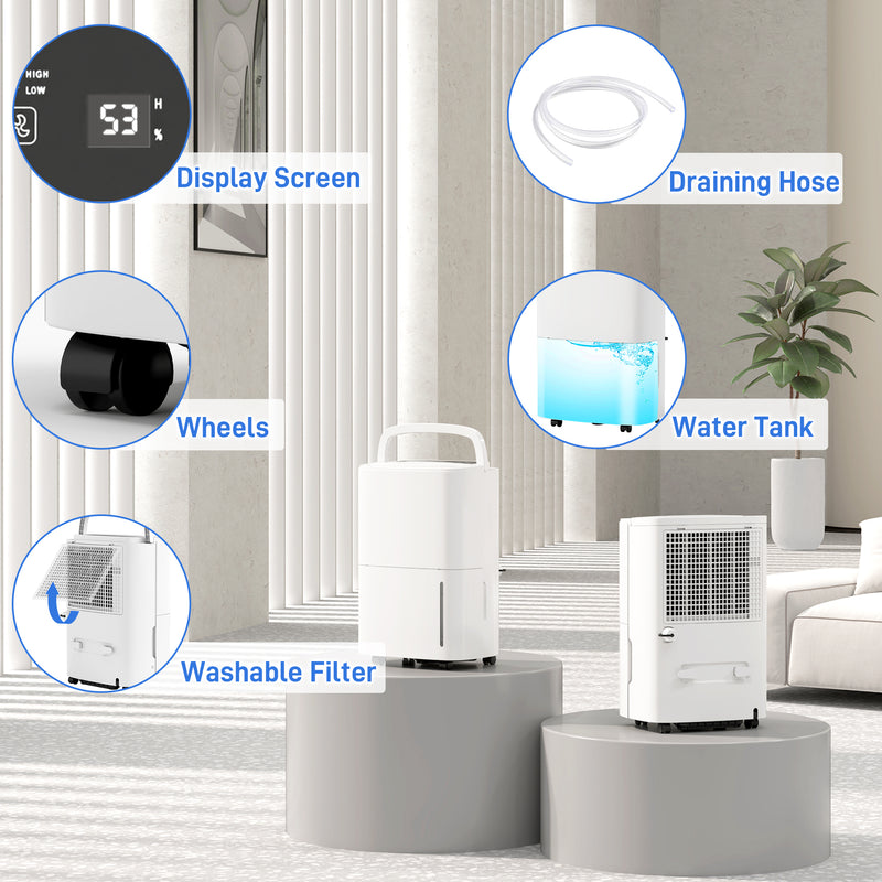 HOMCOM 20L/Day Dehumidifier with Continuous Drainage, 5L Water Tank, Timer