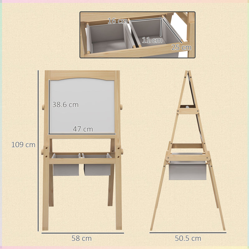 AIYAPLAY 3 In 1 Kids Easel With Paper Roll, Storage Baskets - Natural