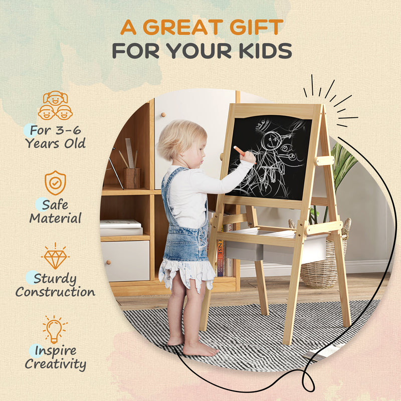 AIYAPLAY 3 In 1 Kids Easel With Paper Roll, Storage Baskets - Natural