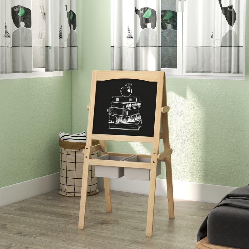 AIYAPLAY 3 In 1 Kids Easel With Paper Roll, Storage Baskets - Natural