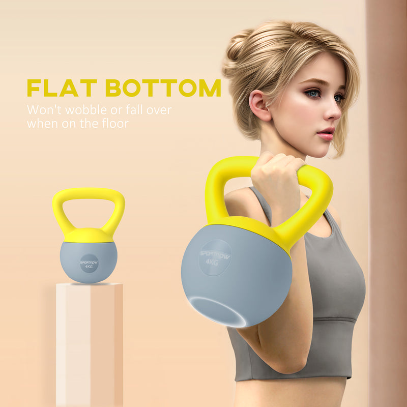 SPORTNOW Kettlebell w/ Soft Body and Non-Slip Handle, Yellow and Grey