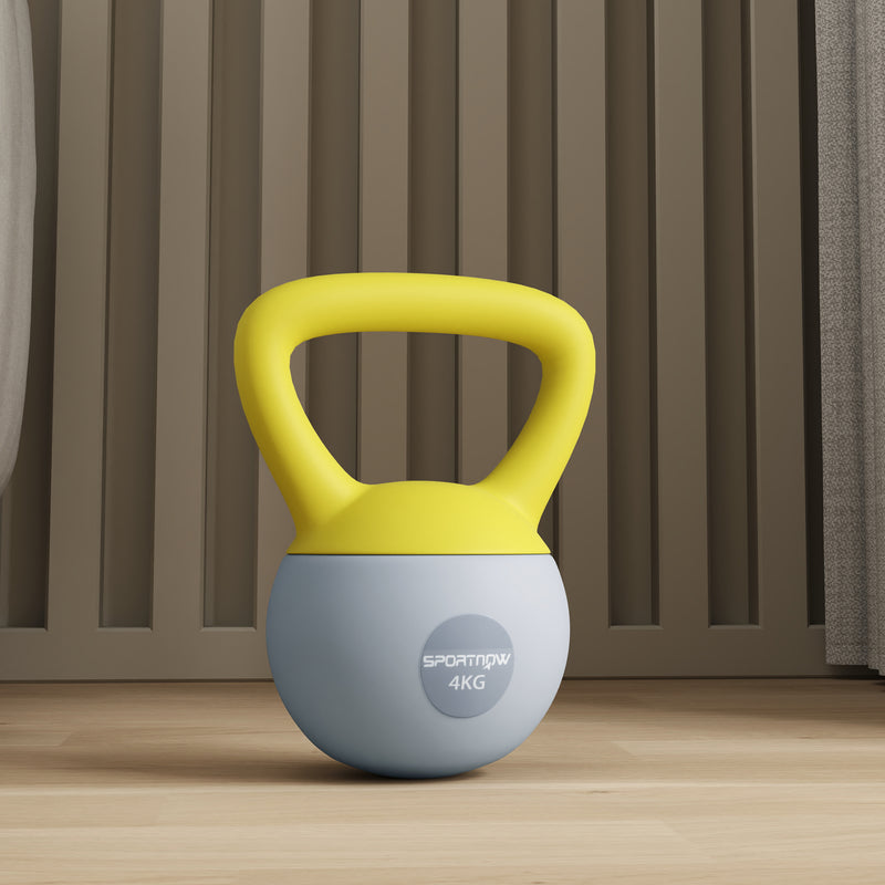 SPORTNOW Kettlebell w/ Soft Body and Non-Slip Handle, Yellow and Grey