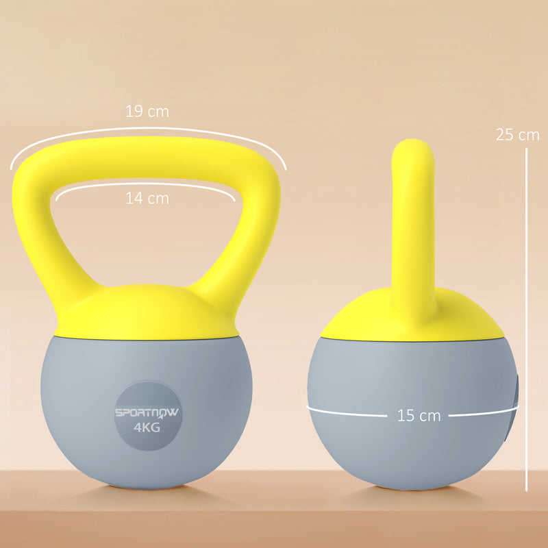 SPORTNOW Kettlebell w/ Soft Body and Non-Slip Handle, Yellow and Grey