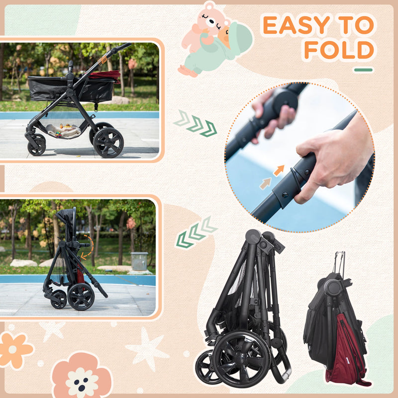 HOMCOM Baby Stroller - Pushchair - Pram - Red