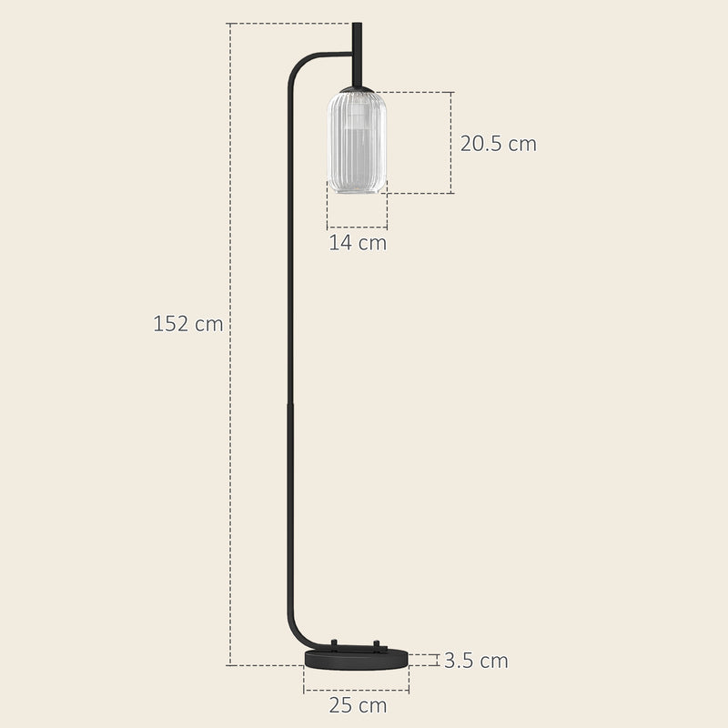 HOMCOM Modern Floor Lamp with Glass Lampshade, Foot Switch for Living Room