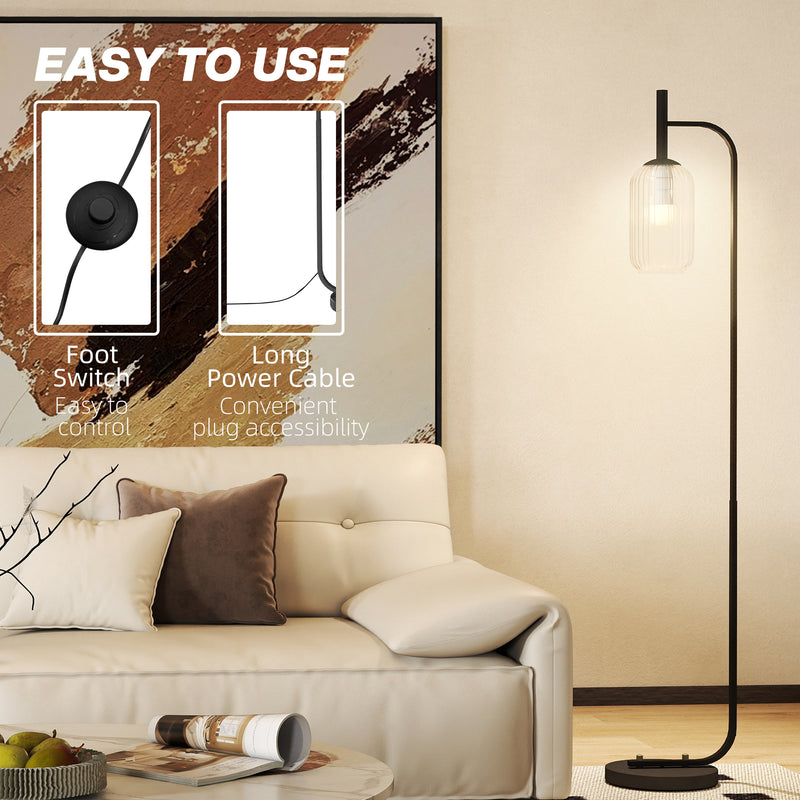 HOMCOM Modern Floor Lamp with Glass Lampshade, Foot Switch for Living Room