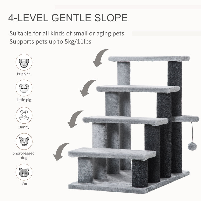 PawHut Pet Stairs with 4-step Stair, Scratching Posts, Platforms, Toy Ball