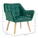 HOMCOM Luxe Velvet-Feel Accent Chair w/ Wide Arms Slanted Back Wood Legs Green