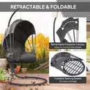 Outsunny Hanging Egg Chair w/ Stand Retractable Canopy, Grey