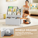 AIYAPLAY Kids Bookcase W/ 3 Tier Shelves, Drawer, For Bedroom, Nursery, Grey