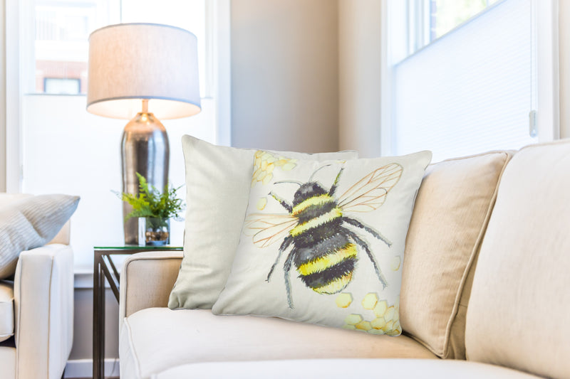 Watercolour Animals Velvet Cushion Cover with Bee Print