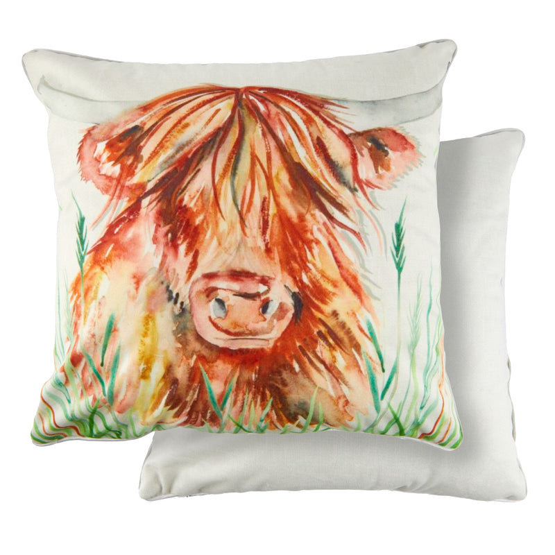 Watercolour Animals Velvet Cushion Cover with Cow Print