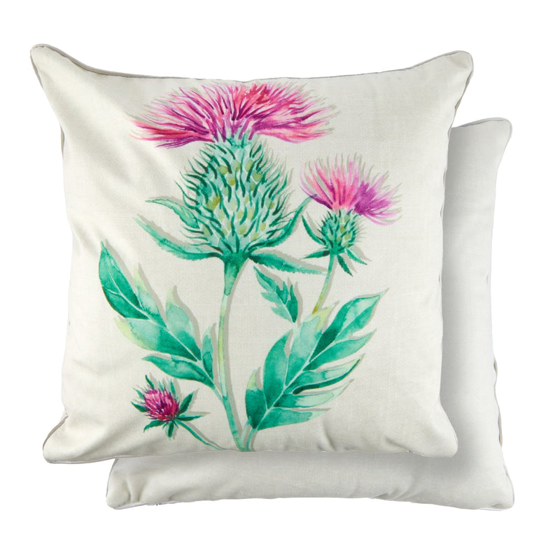 Watercolour Animals Velvet Cushion Cover with Thistle Print