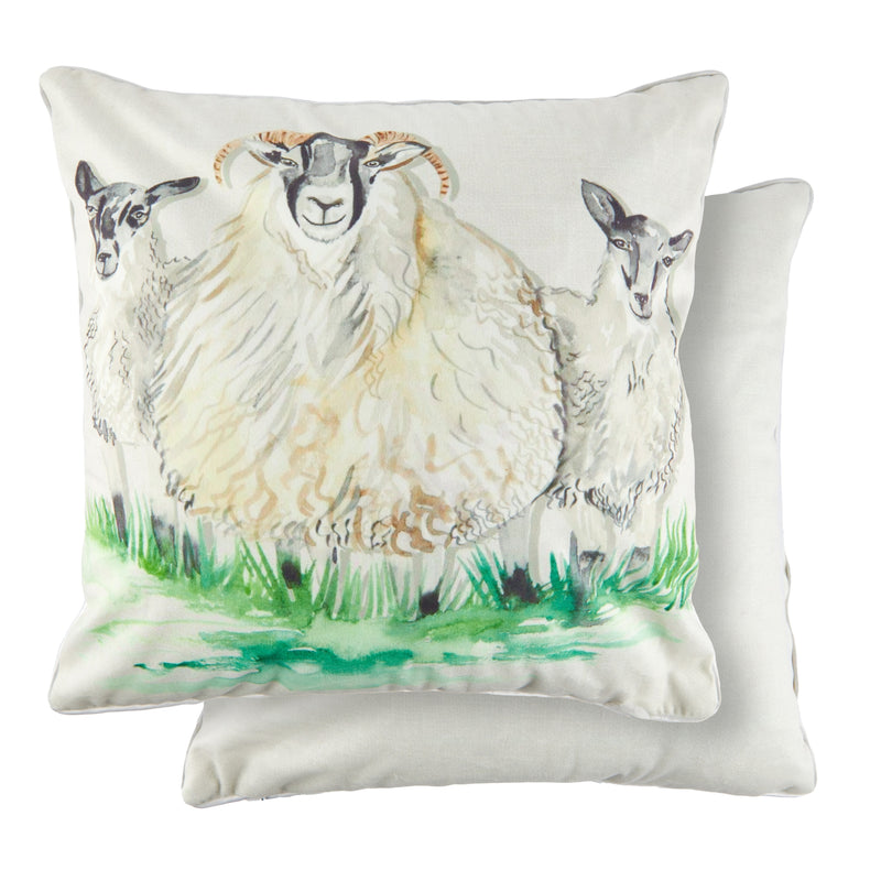Watercolour Animals Velvet Cushion Cover with Sheep Print