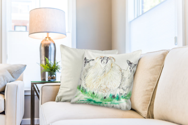 Watercolour Animals Velvet Cushion Cover with Sheep Print