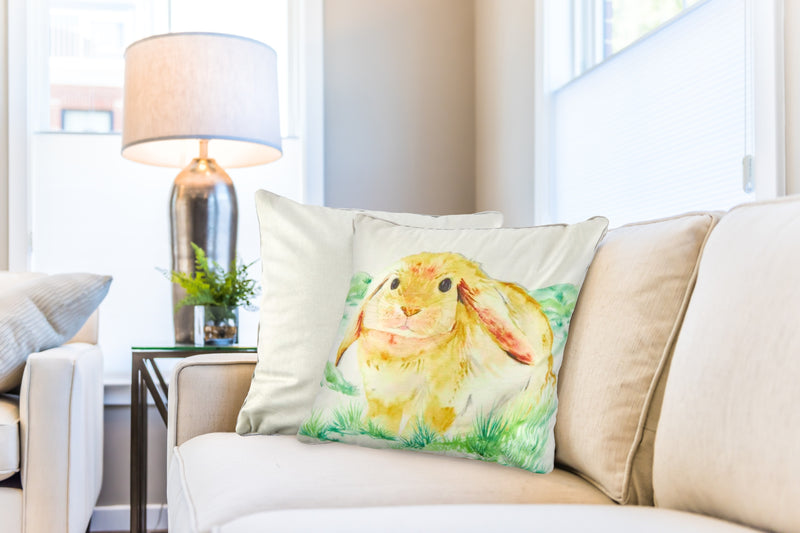 Watercolour Animals Velvet Cushion Cover with Bunny Print