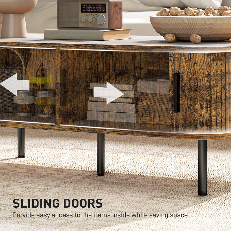 HOMCOM Coffee Table with Storage and Sliding Doors for Living Room