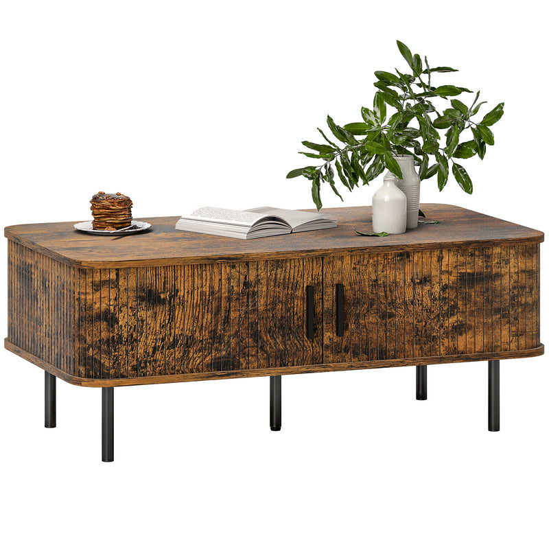 HOMCOM Coffee Table with Storage and Sliding Doors for Living Room