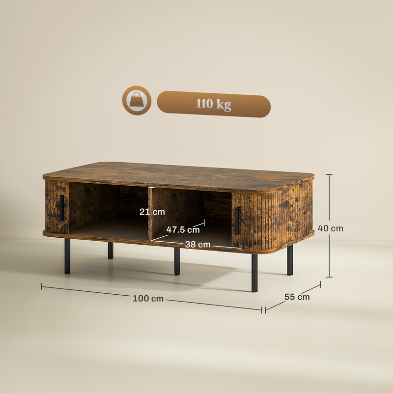 HOMCOM Coffee Table with Storage and Sliding Doors for Living Room