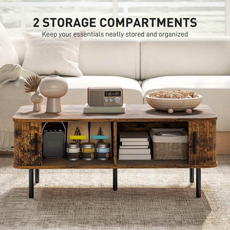 HOMCOM Coffee Table with Storage and Sliding Doors for Living Room