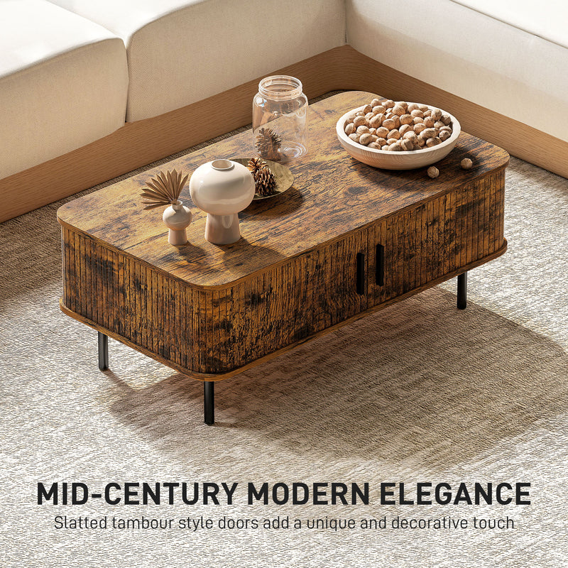 HOMCOM Coffee Table with Storage and Sliding Doors for Living Room