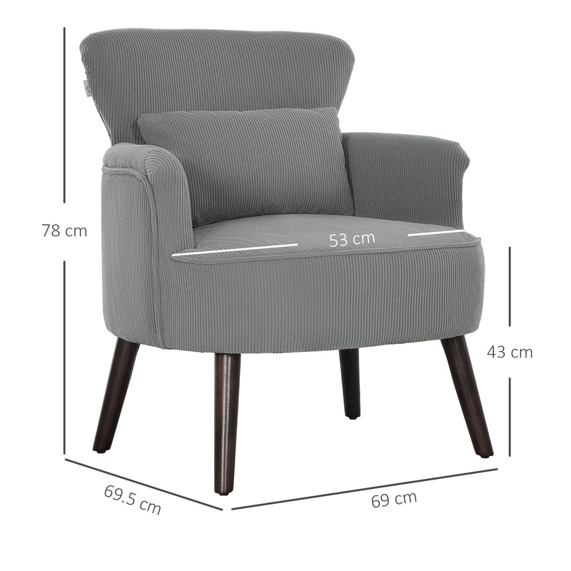 HOMCOM Armchair with Padded Seat and Backrest for Living Room, Light Grey