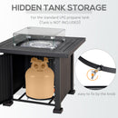 Outsunny Square Propane Gas Fire Pit Table, 50000 BTU Rattan Smokeless Firepit Patio Heater with Glass Screen, Glass Beads and Lid, 82cm x 82cm x 66cm, Black