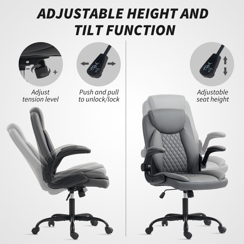 HOMCOM PU Leather Office Desk Chair with Thick Cushion