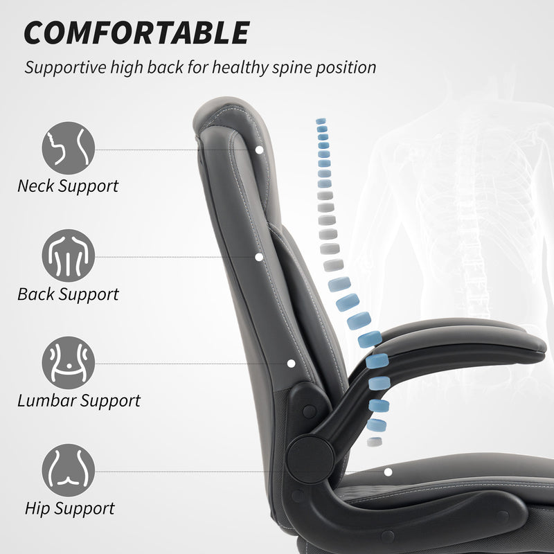 HOMCOM PU Leather Office Desk Chair with Thick Cushion