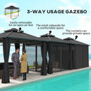 Outsunny 3 x 3 (m) Double Roof Hard Top Gazebo w/Nettings, Dark Grey