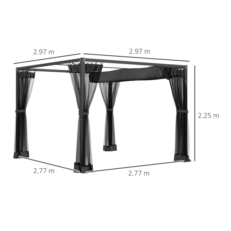 Outsunny Pergola With Retractable Roof And Netting, Dark Grey