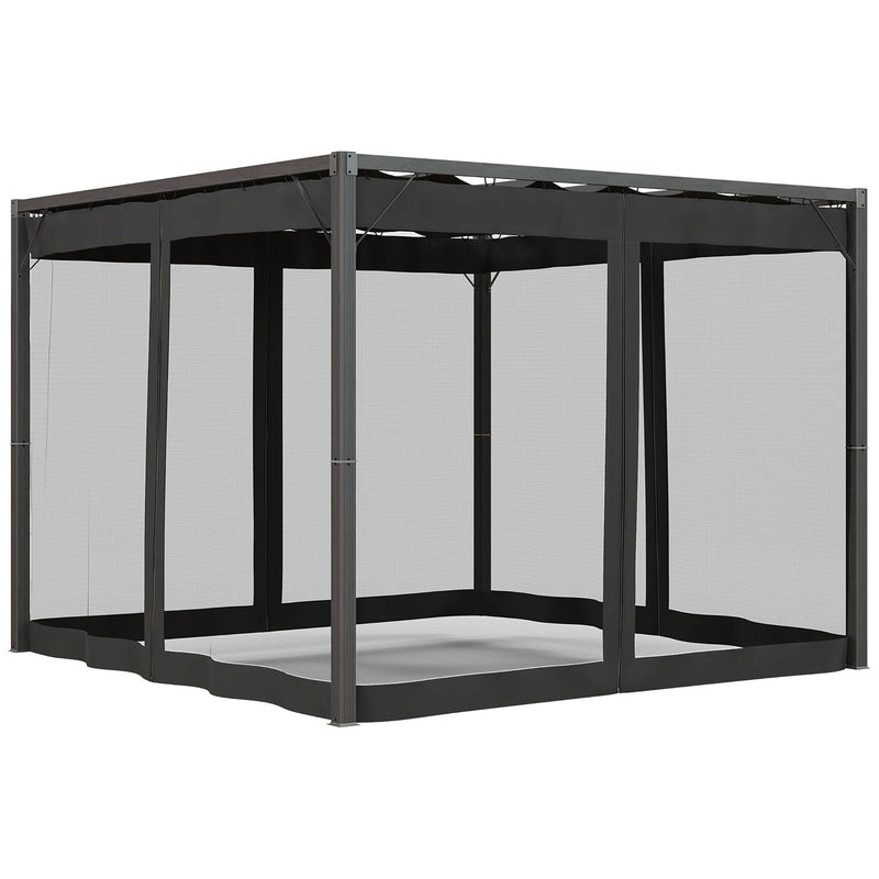 Outsunny Pergola With Retractable Roof And Netting, Dark Grey