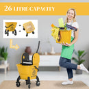 HOMCOM Mop Bucket with Wringer on Wheels for Floor Cleaning 26 Litre Yellow