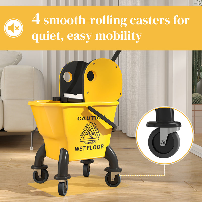 HOMCOM Mop Bucket with Wringer on Wheels for Floor Cleaning 26 Litre Yellow