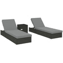 Outsunny Rattan Sun Loungers Set of 2 with Side Table, Dark Grey