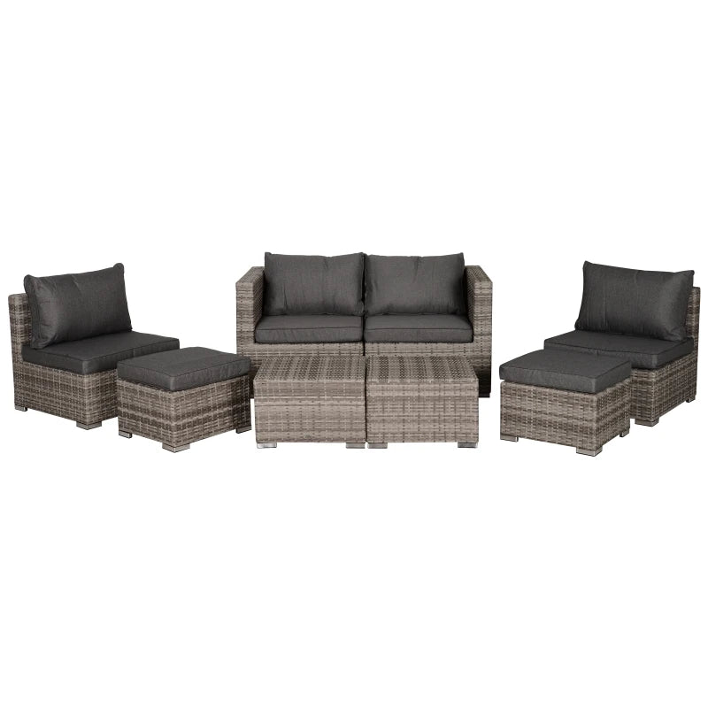 Outsunny Rattan Sofa Set 6 Seater 8 Piece - Grey