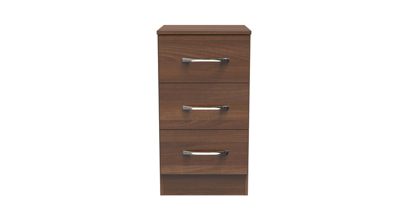 Alton Ready Assembled 3 Drawer Bedside Cabinet in Noche Walnut