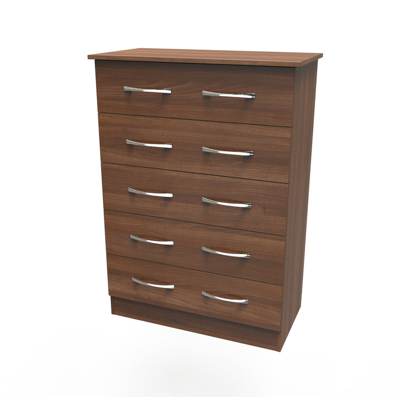 Alton Ready Assembled 5 Drawer Chest in Noche Walnut