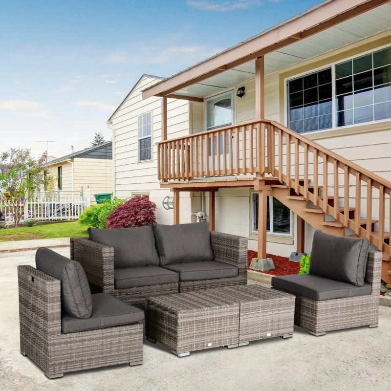 Outsunny Rattan Sofa Set 6 Seater 8 Piece - Grey