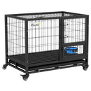 PawHut Heavy Duty Dog Crate on Wheels w/ Bowl Holder, Removable Tray