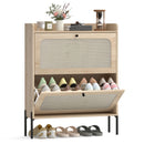 HOMCOM Boho Narrow Shoe Cabinet, Shoe Rack with 2 Flip Drawers, Oak