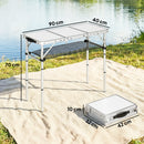 Outsunny 3ft Folding Camping Table, Picnic Table With Storage Layer, White