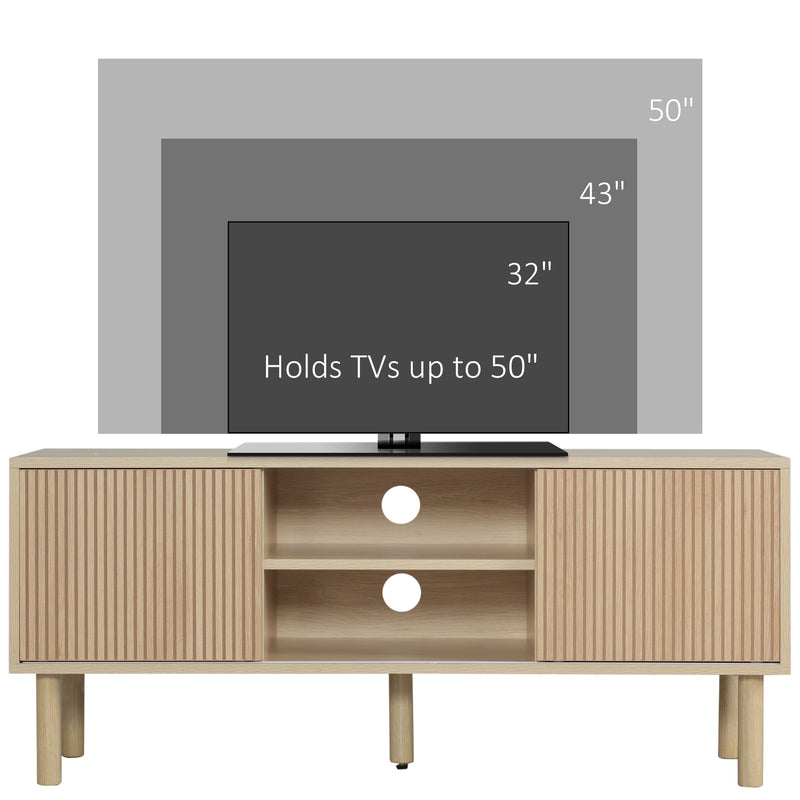 HOMCOM TV Stand Cabinet For TVs Up To 50 Inch With Sliding Doors, Natural