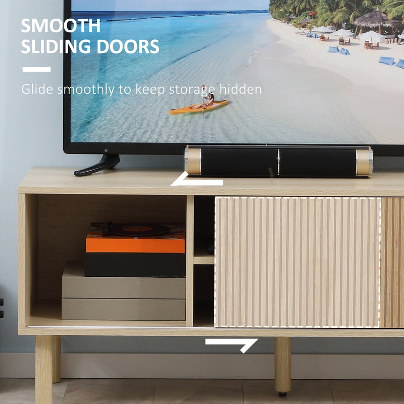 HOMCOM TV Stand Cabinet For TVs Up To 50 Inch With Sliding Doors, Natural