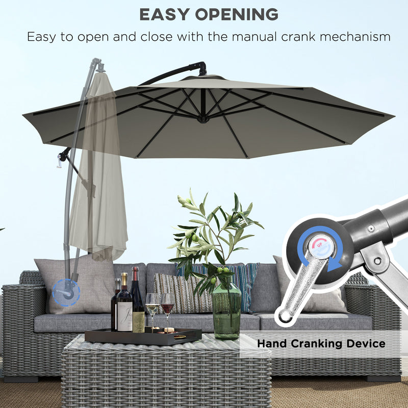 Outsunny 3(m) Cantilever Parasol Banana Umbrella w/ Crank