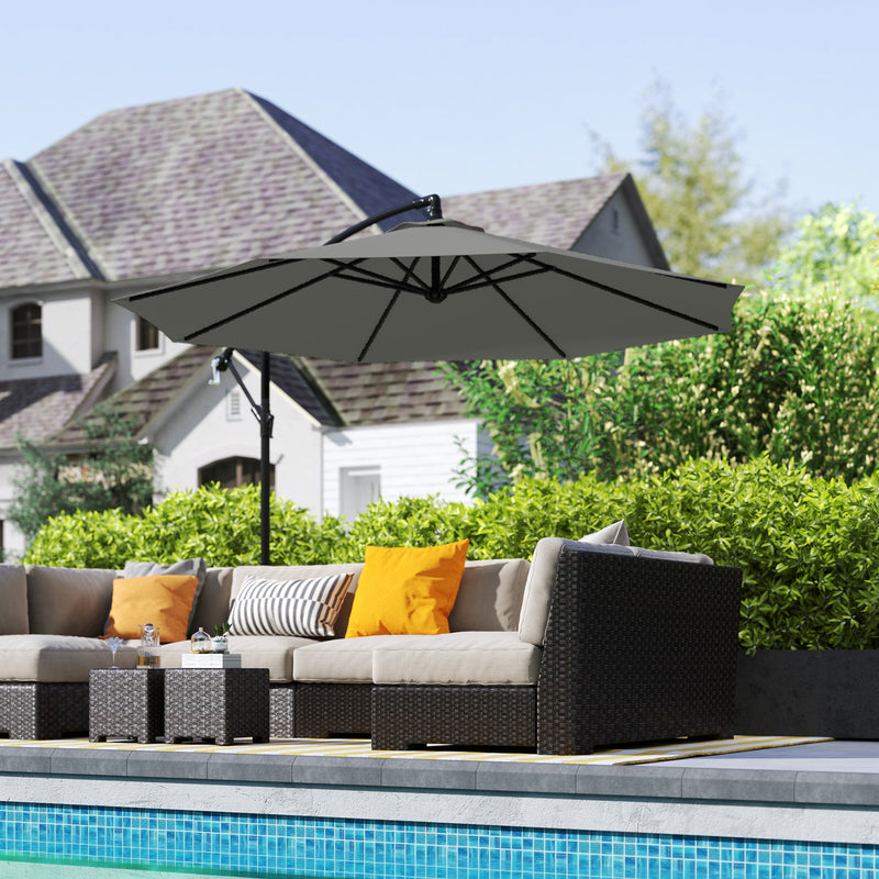 Outsunny 3(m) Cantilever Parasol Banana Umbrella w/ Crank