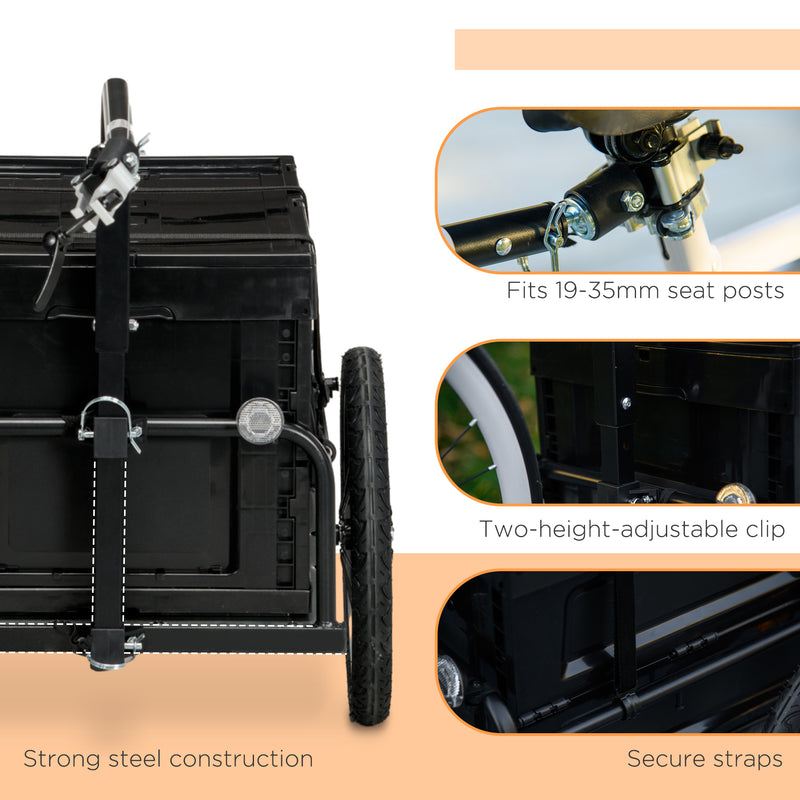 HOMCOM Bicycle Trailer With Foldable Storage Box And Pneumatic Tyres - Blue/Black